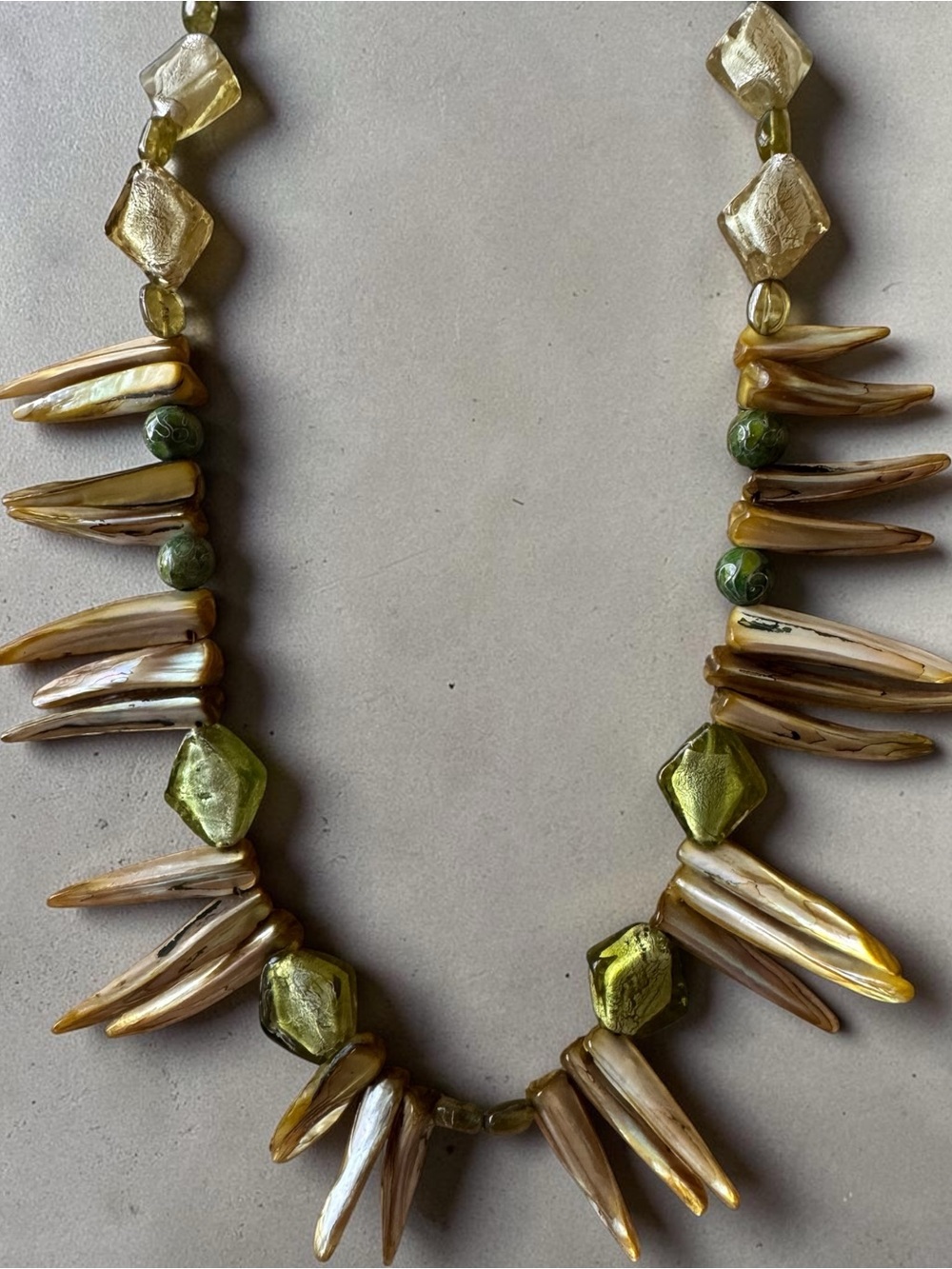 Handcrafted Shell and Green Glass Statement Necklace